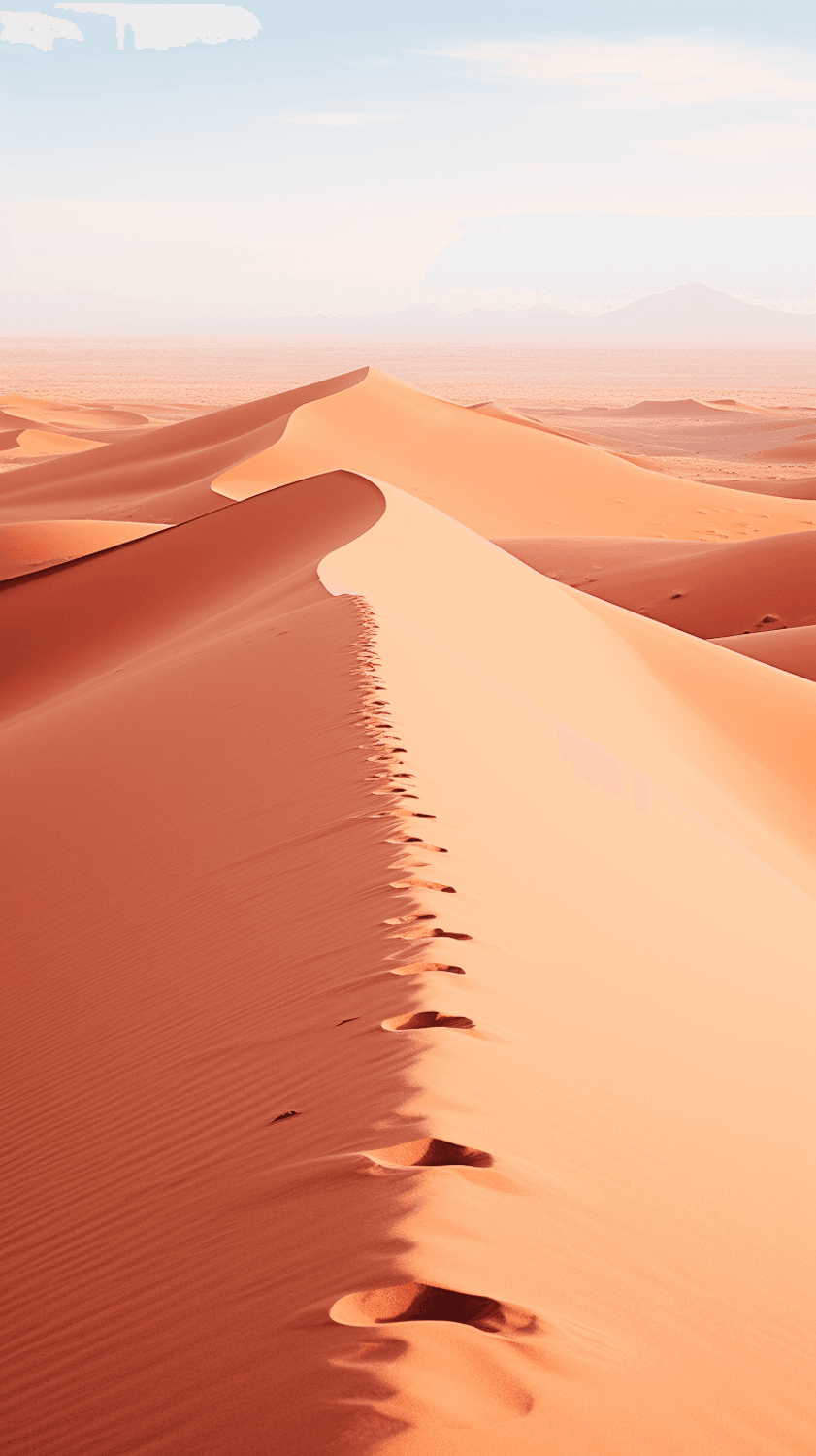 Golden sand dunes with footprints under a clear blue sky in the Thar Desert